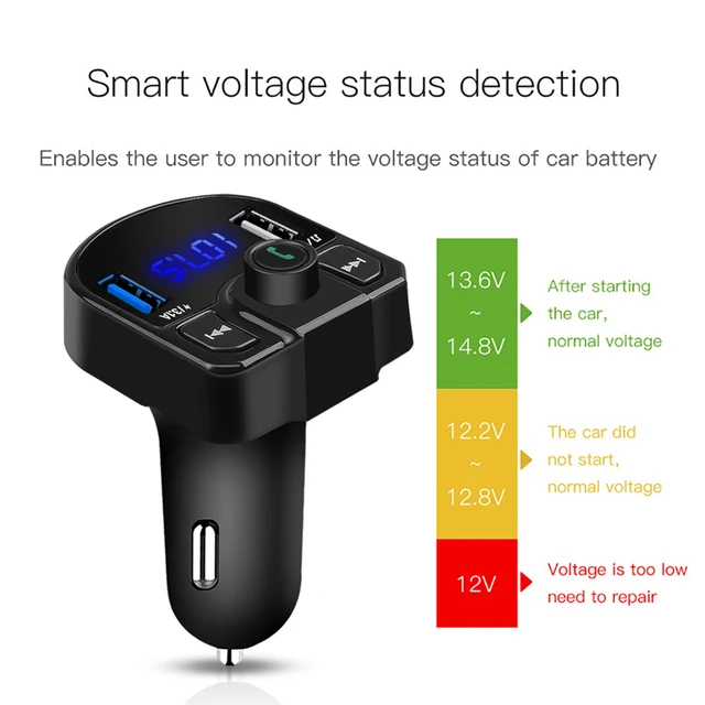 Modulador Aux Con Pantalla Led, Transmisor Fm, Bluetooth 5,0, Audio Mp3,  Manos Libres Dual, Usb Inteligente Con Cargador Para Coche, Kit De  Reproducto