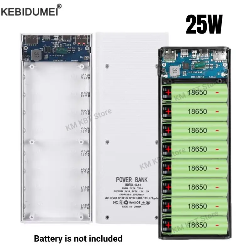 Caixa de armazenamento de carga de bateria 25W Dual USB Micro Tipo C 18650 Power Bank Shell PD QC3.0 Carga rápida para smartphone sem bateria