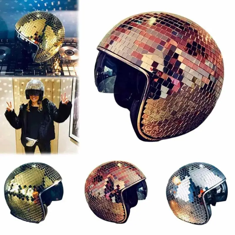 Disco Ball Helmet With Retractable Sunshade Mirror Glitter Ball Hat For