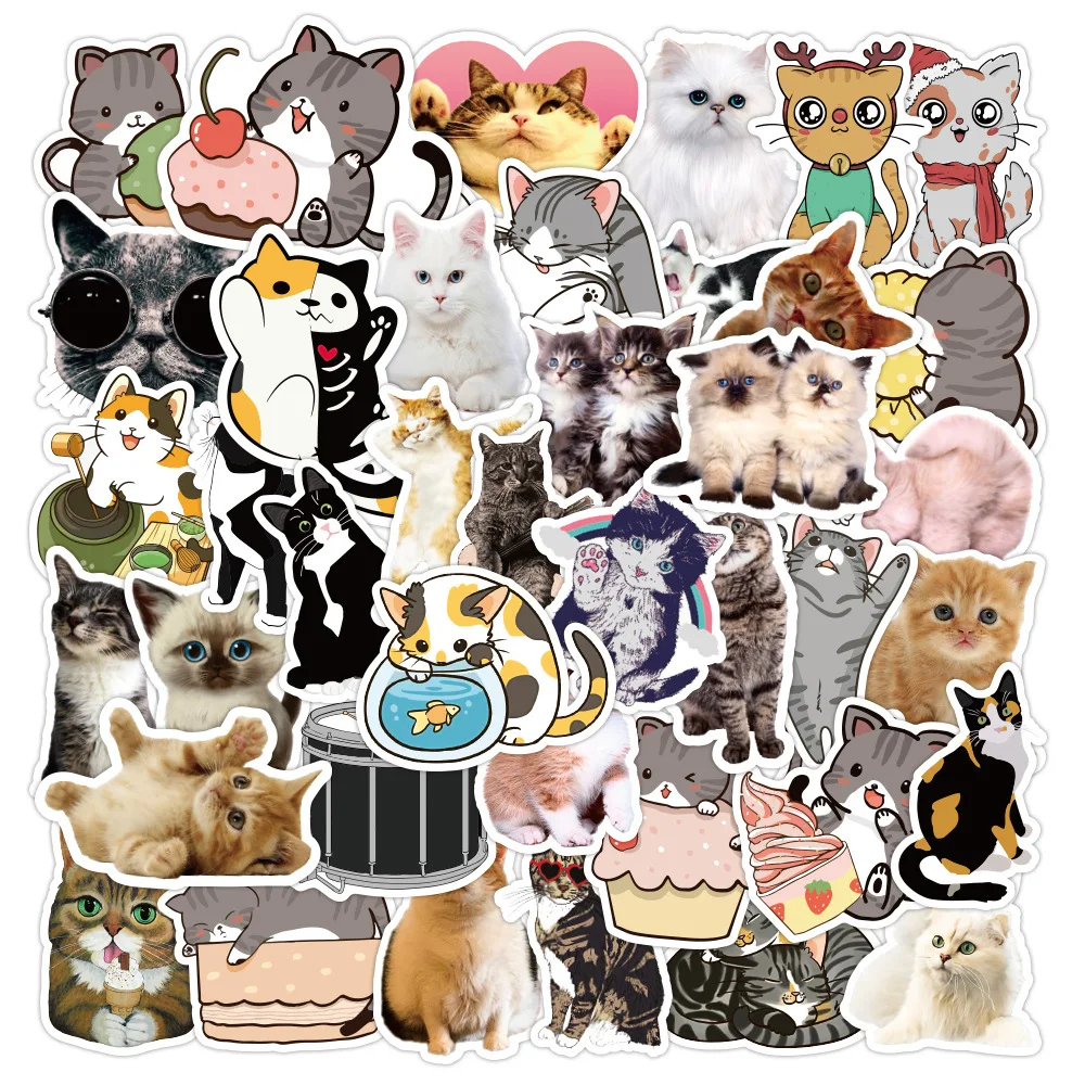 50pcs Kawaii Chunky Pet Animal Stickers Cute Grey Pusheenes Cat Decorative  Scrapbook Notebook Diy Waterproof Kid Sticker Toy - Stickers - AliExpress
