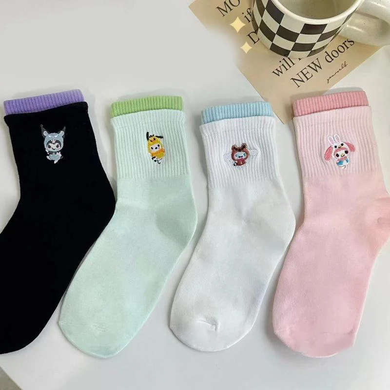 

Kawaii Sanrio Kuromi Mymelody Cinnamoroll Pochacco Cartoon Socks Lovable In Tube Socks Cute Girl Birthday Gift For Girlfriend