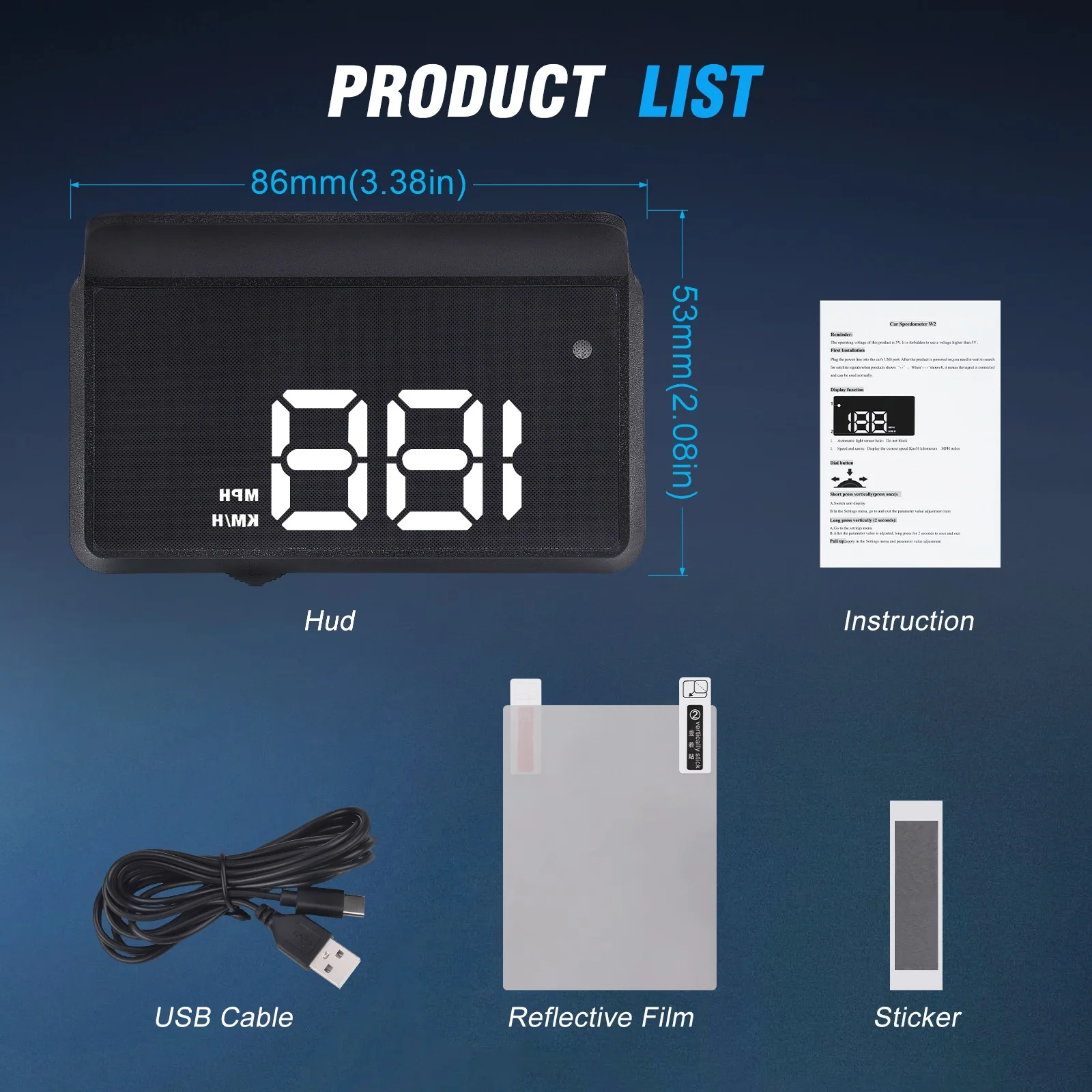 Schaltbare Spannung 5 V für alle Autos, digitaler Tachometer, HUD, weiß, reflektierend, dreifacher Übergeschwindigkeitsalarm, automatischer Lichtsensor, KM/H MPH – Detail 4