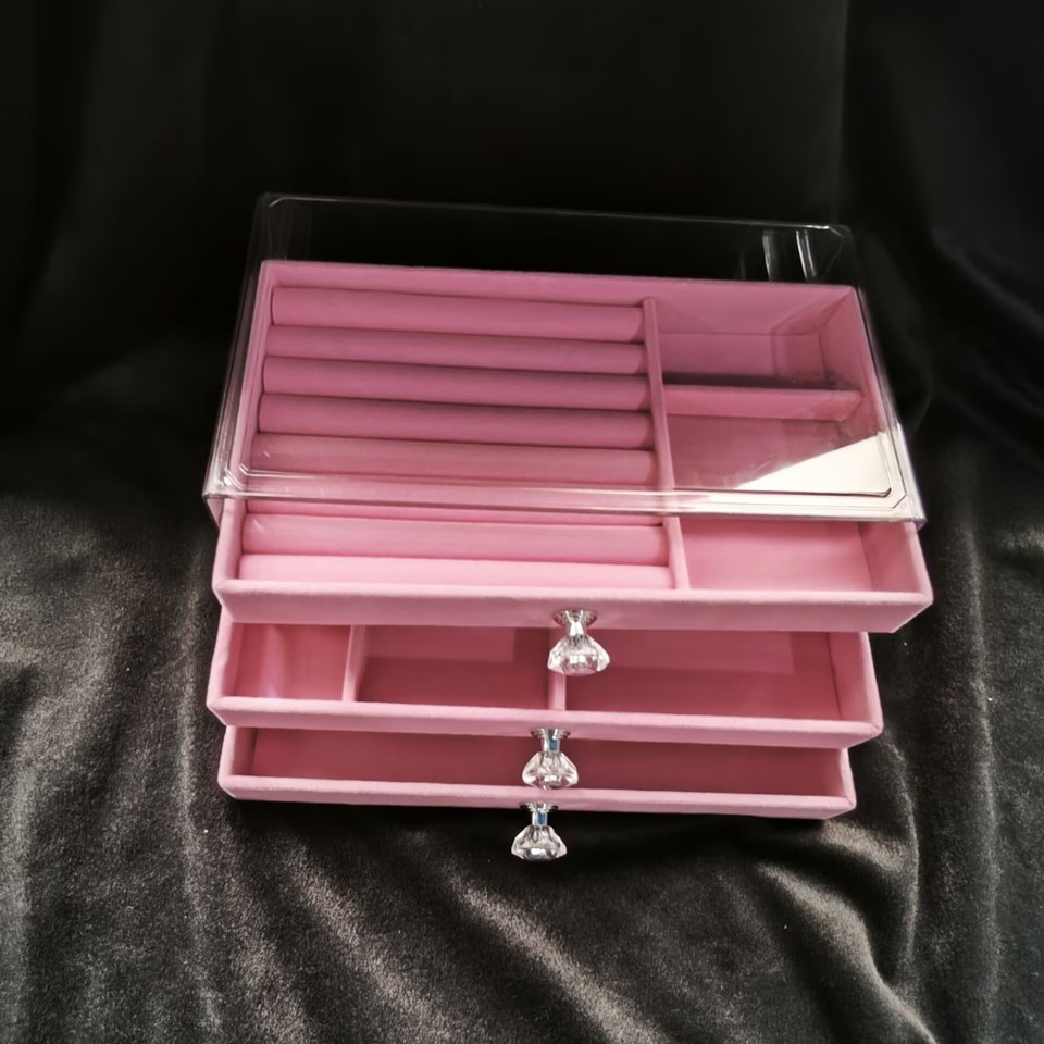 2025 NEW High-capacity Three-layer Flannel Jewelry Box Drawer Storage Organizer for Earrings Necklaces Rings Display Gift Box