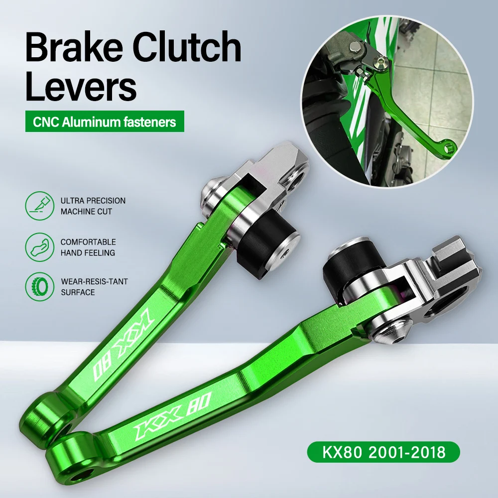 

DirtBike For Kawasaki KX80 2001-2018 2019 2020 2021 Motorcoss Pit Dirt Bike Pivot Foldable Brake Clutch Levers With LOGO KX80