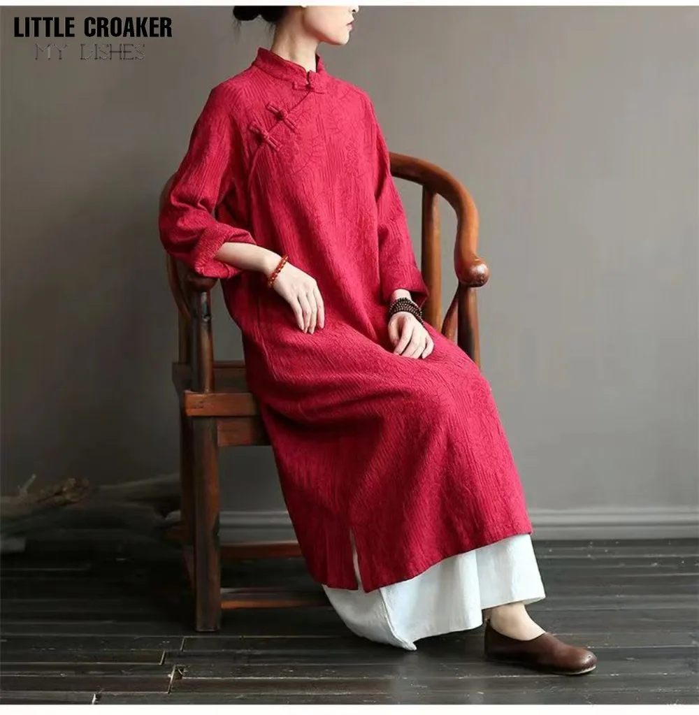 Retro Improved Qipao Navy Qi Pao Modern Dress Woman A-line Cheongsam Long Dress Female Versear Women Autumn Cheongsam Dress