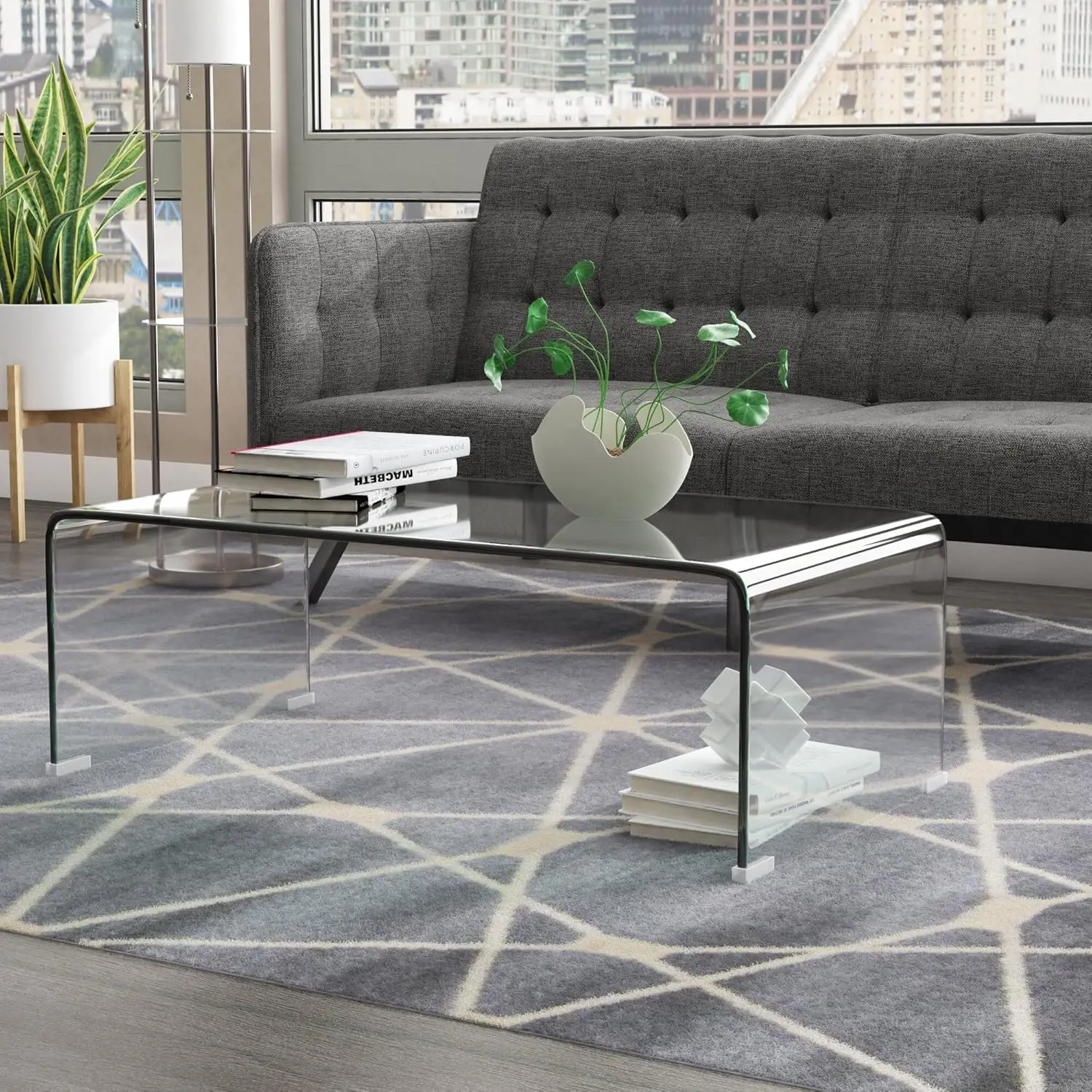 Meihua Tempered Glass Coffee Table for Living Room, Clear Center Table with 0.47 inch Tempered Glass, Transparent Modern Coffee
