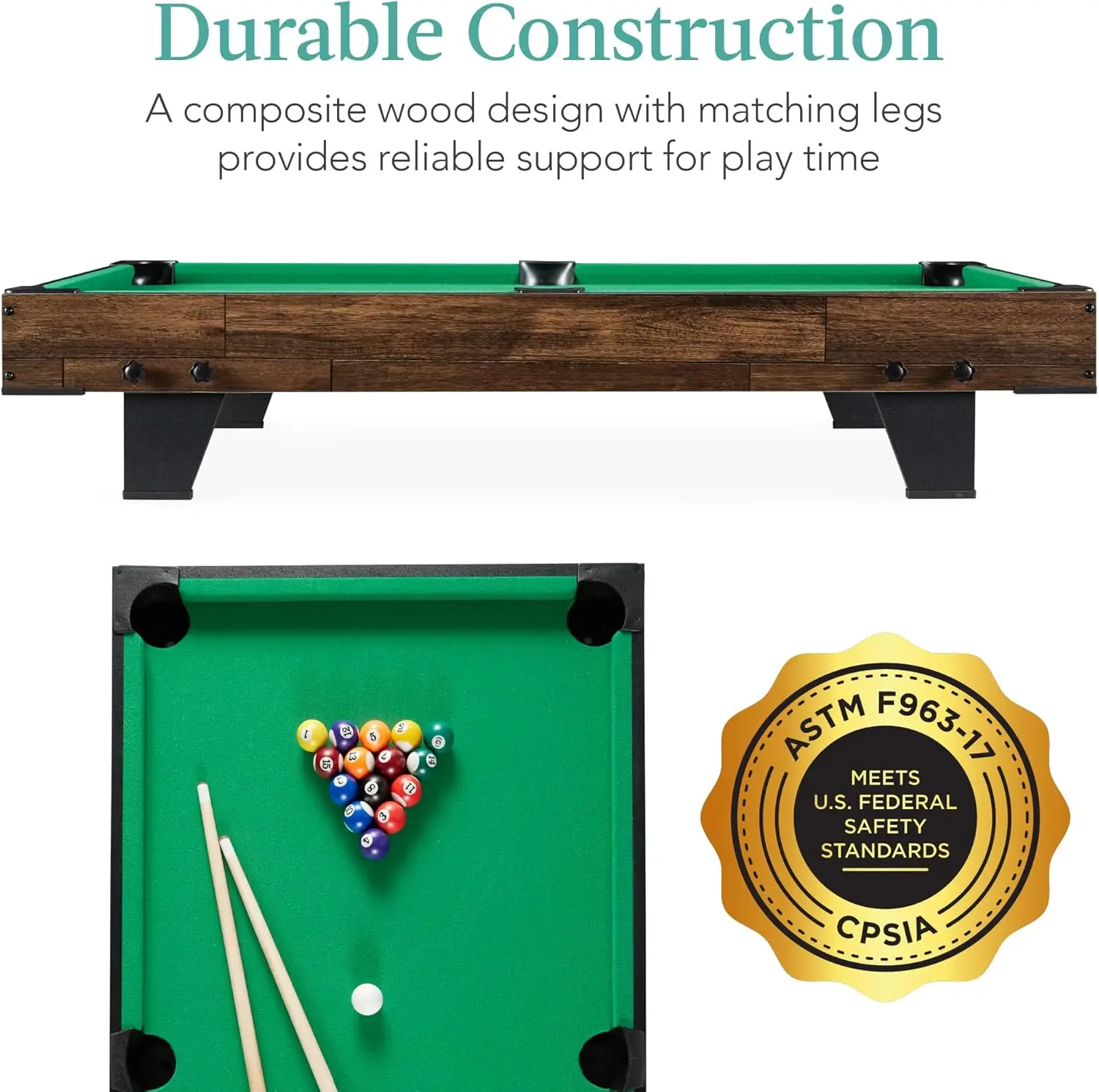 40in Tabletop Billiard Table, Pool Arcade Game Table for Living Room Play Room, Game Room W/ 2 Cue Sticks, Ball Set Storage Bag