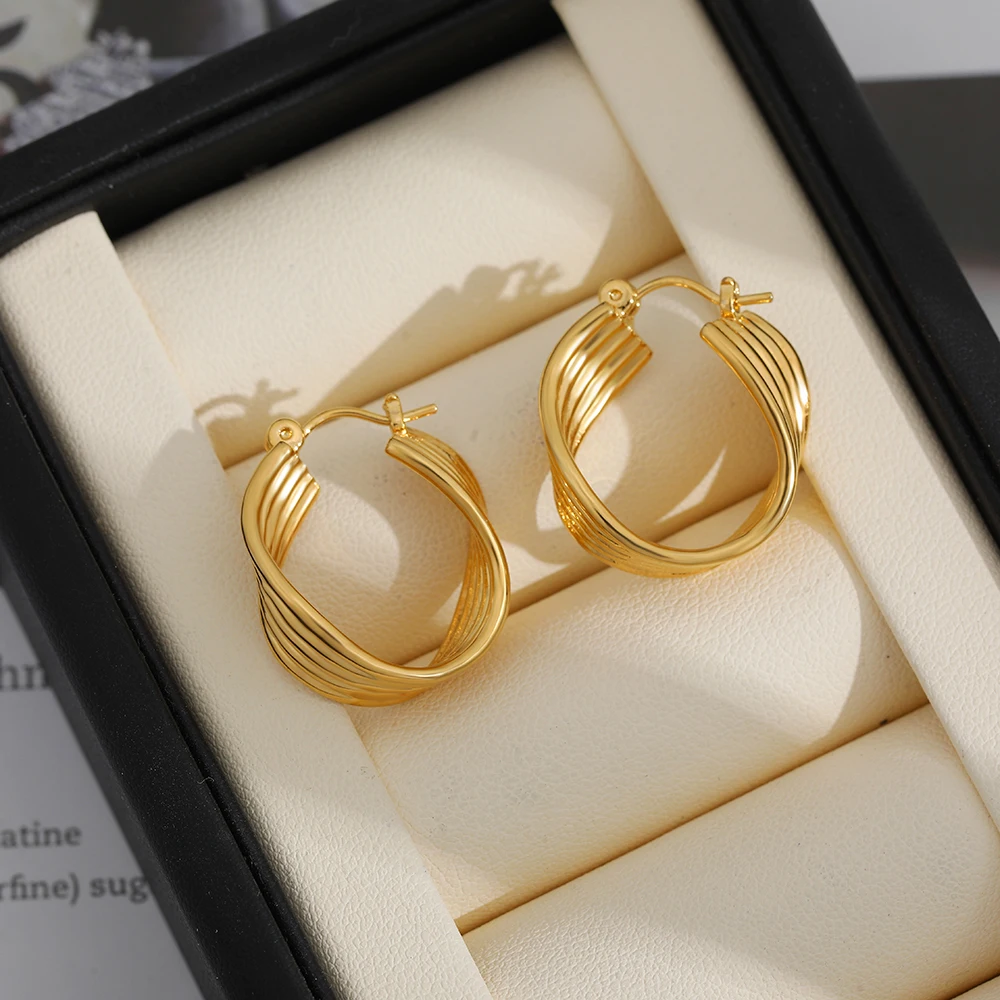 Vintage Statement Twisted Earring Metal Multi Layer Interweaving Hoop Huggie Earring Gold Color Fashion Jewelry 2025 New Bijoux