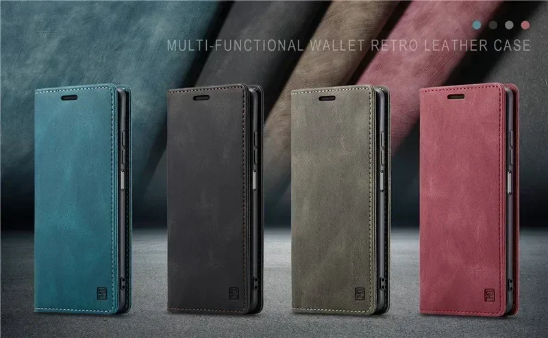 RFID Leather Flip Magnetic Wallet Case - Premium Protection with Elegant Design