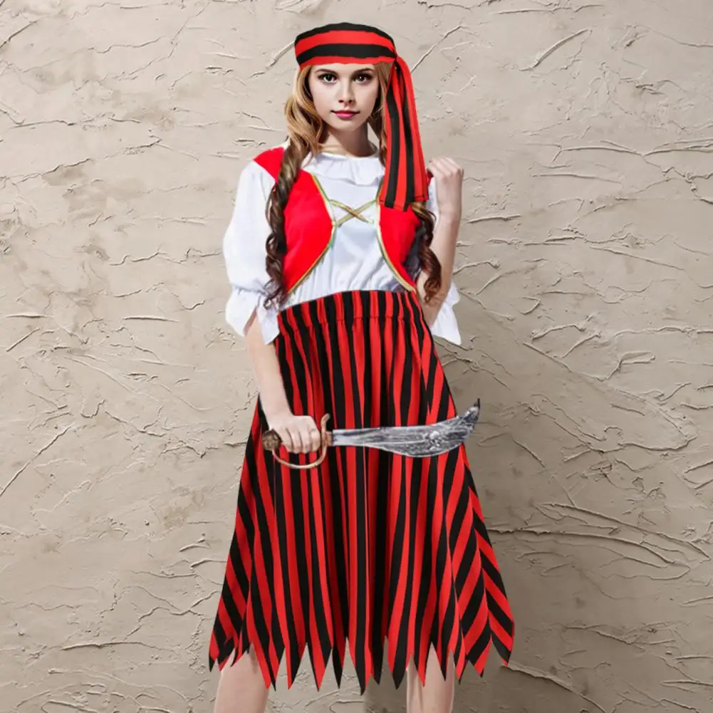 Irregular Skirt Pirate Cosplay Skirt Set with Belt Headscarf for Women Renaissance Theme Outfit with Irregular Hem Elastic tropico 4 pirate heaven pc