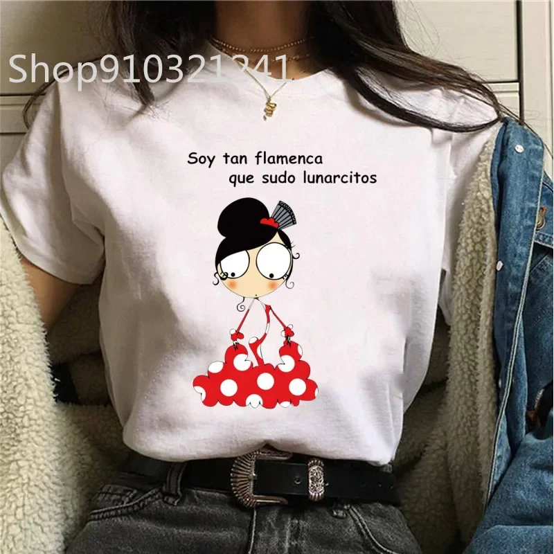 Women T-shirts Harajuku Tops Shirts Short Sleeve High Heel Print Flamengo Dance Tees Cartoon Graphic Female O-neck Shirt Clothes - 3