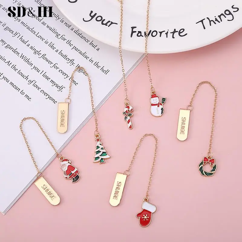 

Mini Christmas Metal Bookmarks Santa Claus Pendant Creative Cute Bookmarks Student Gifts Tassel Bookmarks