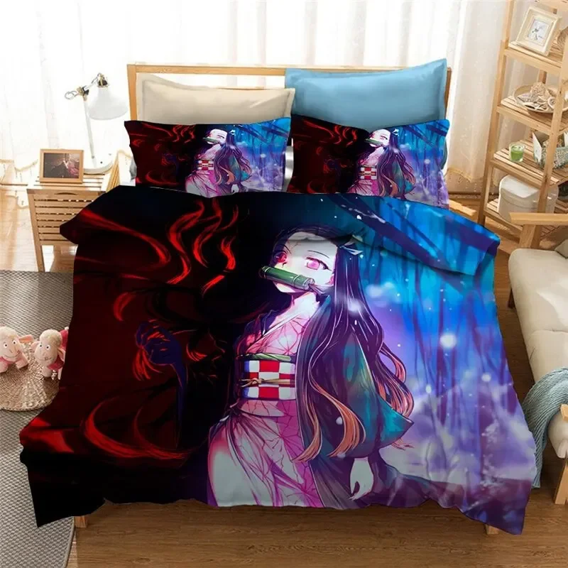 Anime Demon Slayer Duvet Cover Pillowcase 3D Printed Bedding Set Double Twin Full Queen King Adult Kids Bedclothes Quilt Cover 2