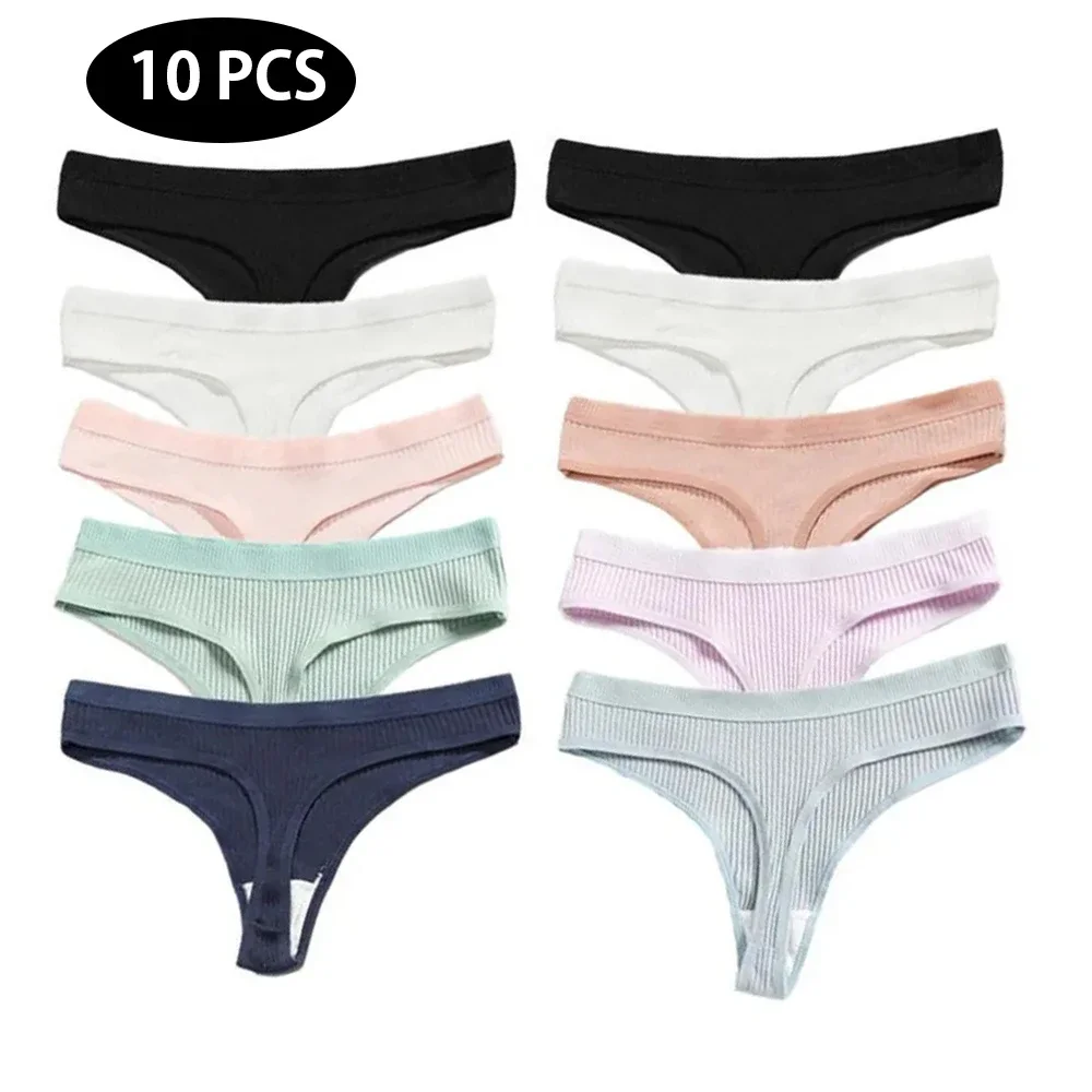 String en coton pour femmes, culotte taille basse, Sexy, couleur unie, sous-vêtements classiques, intimes féminins, Lingerie Bikini, 10 pièces/ensemble