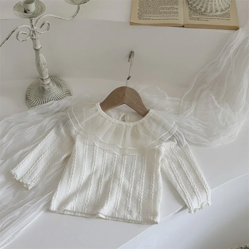 Baby Bottoming Shirt 0-2T Toddler Girls Double Layered Mesh Lapel Undershirts Infant Blouse kids bottoming shirt