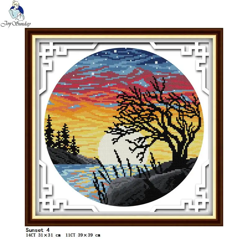Sunset Collection Painting Cross Stitch Kit DIY Needlework Aida 14CT 11CT White Fabric Printing Needle And Thread Embroidery Set embroidery thread cross stitch kit embroidery fabric
