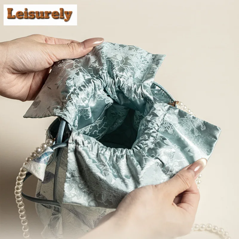 Blue Butterfly Drawstring Bucket Bag Fabric Tea Cozies Elegant Tea Cozy For Teapot Hand Bag Travel Tea Set Bag Chinese Tea Set