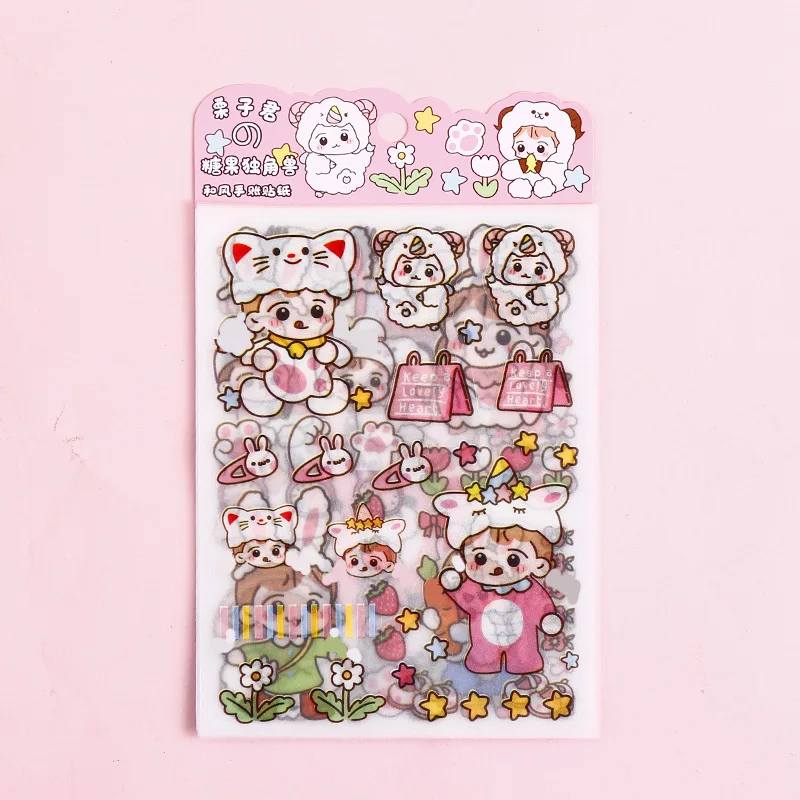 4pcs/pack Cute Rabbit and Bear Cartoon PET Decorative Adhesive Stickers DIY Decoration Diary Stationery Stickers Children Gifts 4pcs set cartoon halloween bubble stickers 3d diy decoration stationery album diary scrapbooking halloween children toy gifts