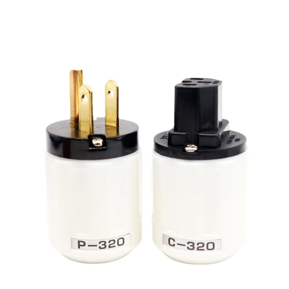 Coppia Hifi Us Power Plug Connettore Iec P320 + C320 Adattatore Audio In Rame Placcato Oro 24K