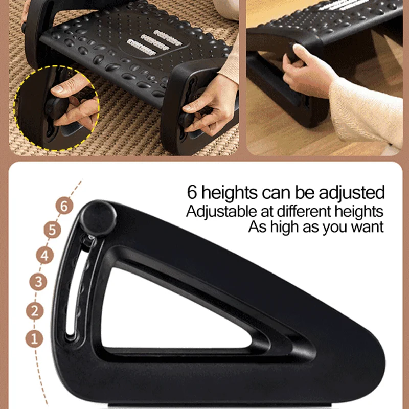 Massage footrest Adjustable Footrest Office Durable Tilting Footstool Relieve Leg Massage Surface Load Capacity Home Ergonomic