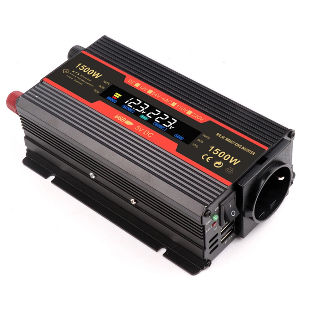 EU 소켓 전원 인버터 12V 220V 1500W 휴대용 태양광 인버터 전압 변환기 DC-AC 전압 조정기 충전기