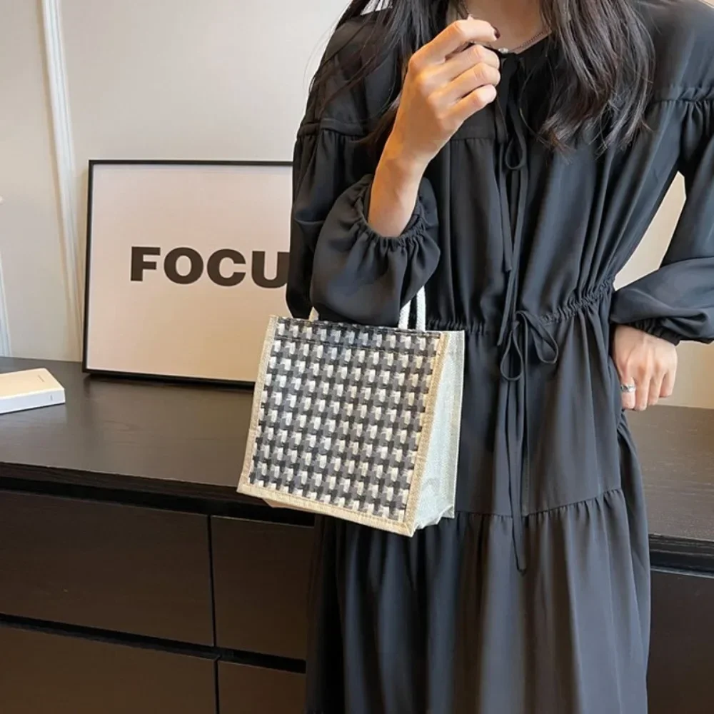Ins Lunch Bags for Women Houndstooth Small Lunch Bag Food Storage Tote Bag Functional Portable Travel Picnic Outdoor Lonchera