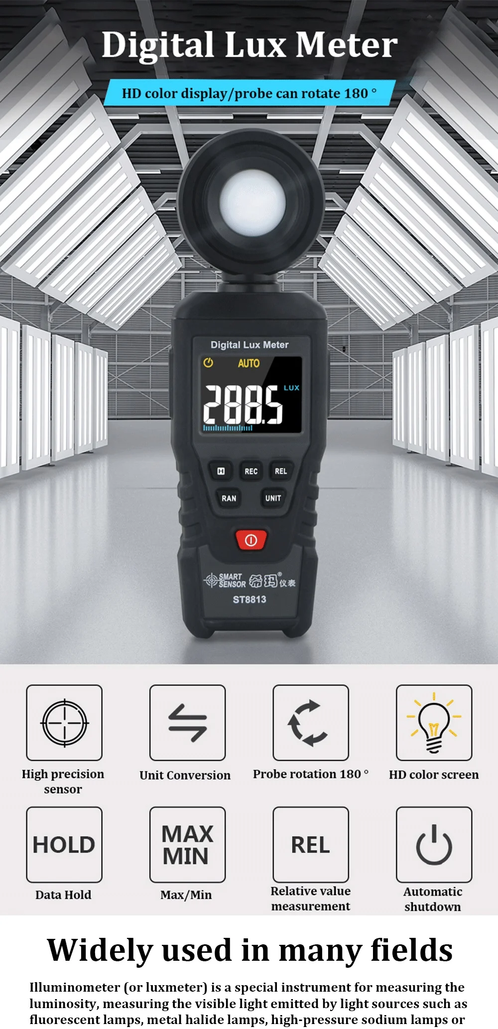 Luxmeter Digital Light Meter Lux Meter Photometer Radiometer Lcd