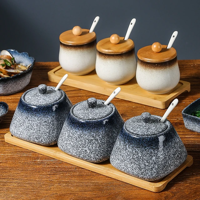 Set di combinazioni di barattoli di spezie in ceramica Vintage in stile  giapponese scatola di spezie