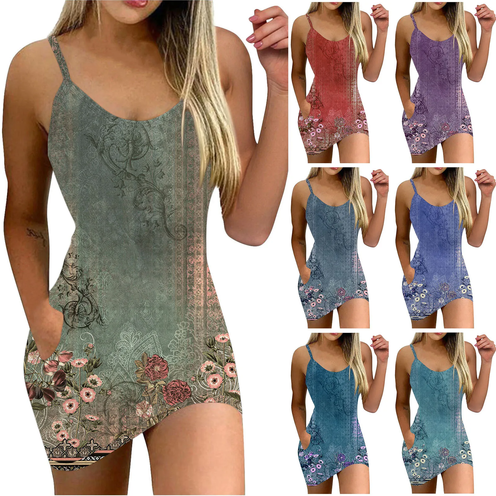 

Women'S Summer Dress Party Slim Fit Elegant Printed Bohemian Strap Loose Summer Women Beach Dresses Summer Woman 2023 Vestidos