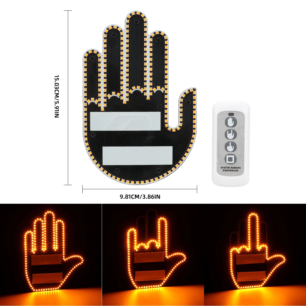 Funny LED Car Gesture Light Road Rage Signs Middle Finger Gesture