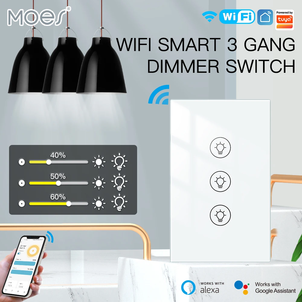 MOES ใหม่ Tuya WiFi Multi-GANG Smart Light Dimmer SWITCH 1/2/3 GANG Smart Life/Tuya APP ทํางานร่วมกับ Alexa Google Voice Assistants 1