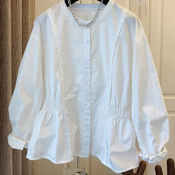 

Cotton Solid Pleated Waist Shirt for Women's Fashion Loose Top Vintage Clothes for Women Tops Shirts Blouses