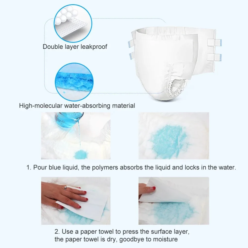 10pcs Large Capacity Disposable Adult Diapers Breathable Quick Water Absorption Easy Use Nursing Urine Mat For Men Women Elderly 3