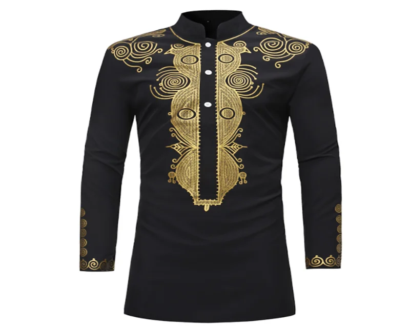 

2023 Dashiki Print Long-Sleeve Shirts Men Rich Bazin Spring T-shirt Traditional African Adult Pullovers Blouse Plus Size 3XL