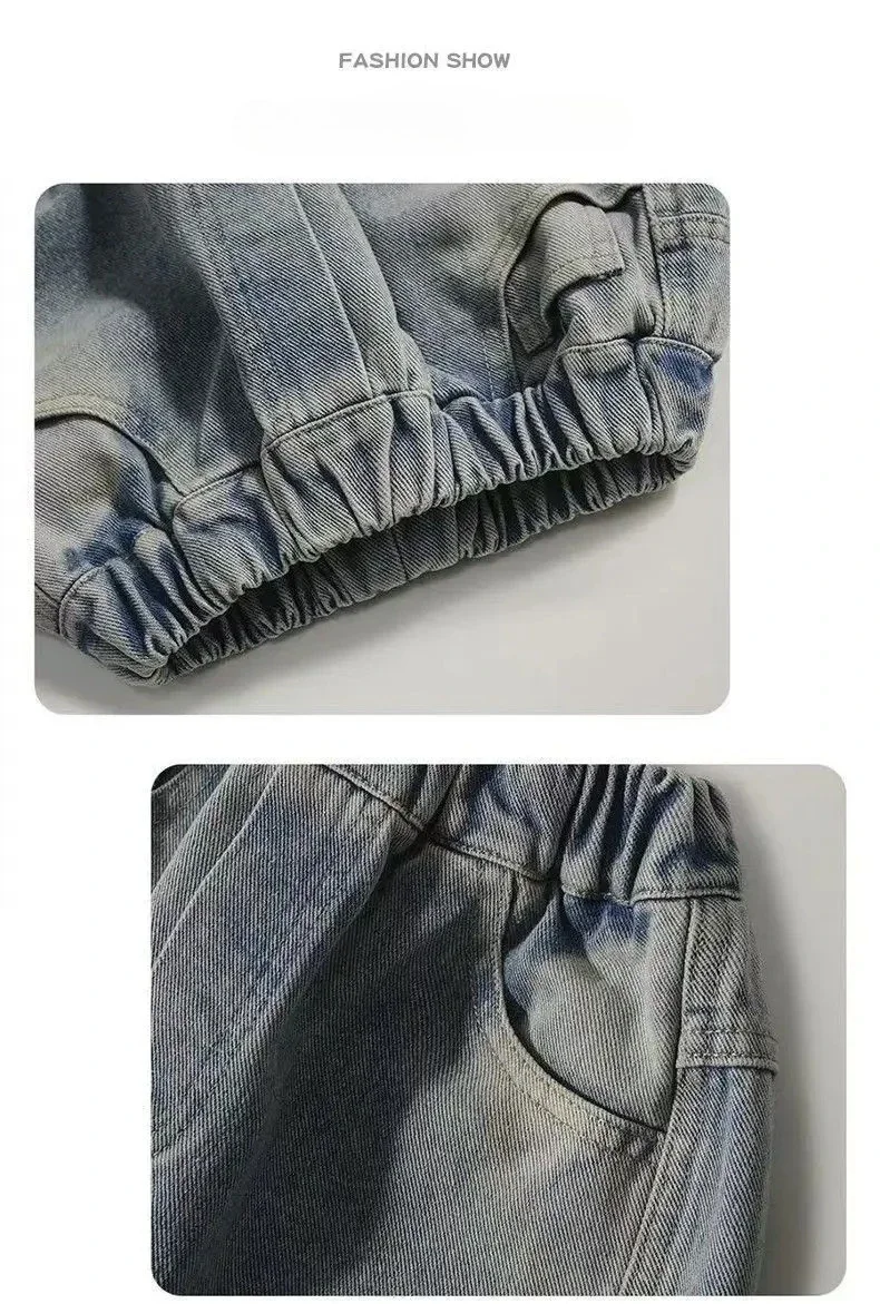 Jungen-Jeans mit großen Taschen, gerade, Street-Style, Gesäßtasche, große Taschen-Jeans, mittelgroße, hübsche Straßenhose für Kinder – Detail 11