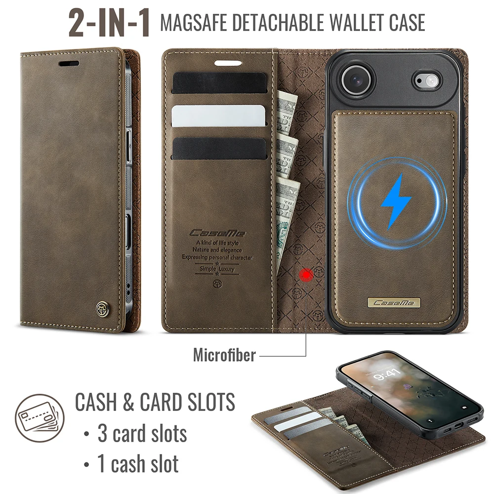 Leather Flip Wallet Case with Magnetic Detachable Design