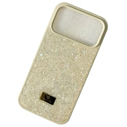 Gold Diamond Bling Multicolored Rhinestones Glitter Protection Case Cover - iPhone 15 Plus (Beige)