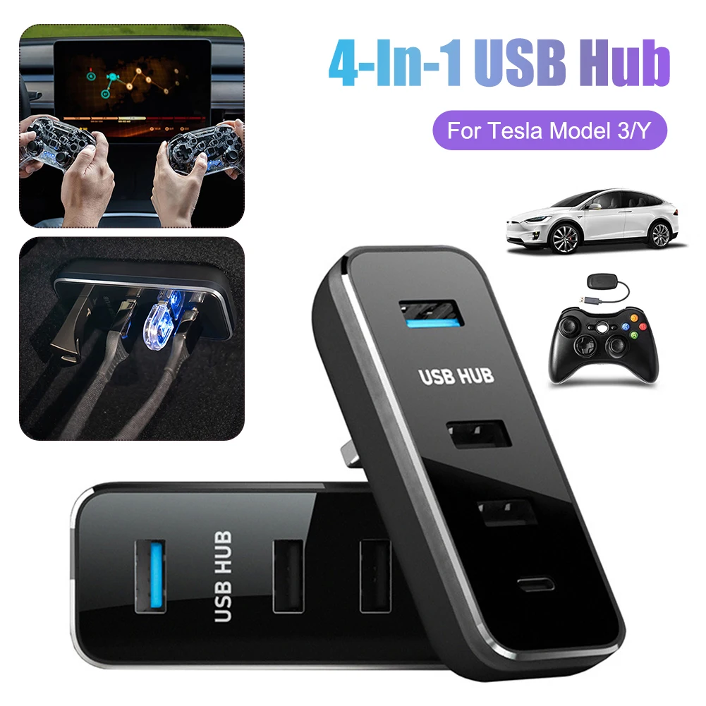 

4 In 1 USB Hub Intelligent Docking Station For Tesla Model 3 Model Y Splitter Extension Adapter Quick Charger Auto Accessories