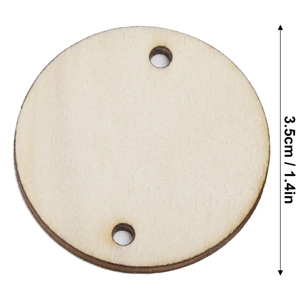 100개 나무 수제 DIY 미완성 원형 나무 조각 구멍 있는 나무 펜던트 3.5cm 원형 나무 조각 DIY 공예품