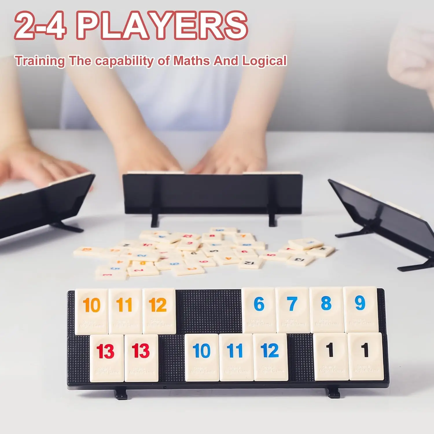 Rummy Cube Game with 4 Racks, 106 Rummy Cube Game Set with Portable Case, Rummy Tiles Travel Set for Family Classic Board Games 2
