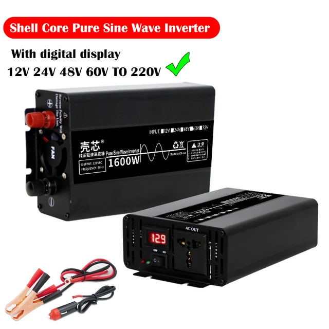 Power Inverter 12V/24V/48V/60V DC to 220V AC with LED Display Vehicles Cars  Power Inverter Transformer Adapter Portable Automobile Power Supply US