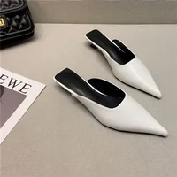 Woman Slippers Pointed Toe Outside Job Sandals Slides Mules Low Heel White Shoes for Women with Comfortable Luxury Korea Style - Image 4