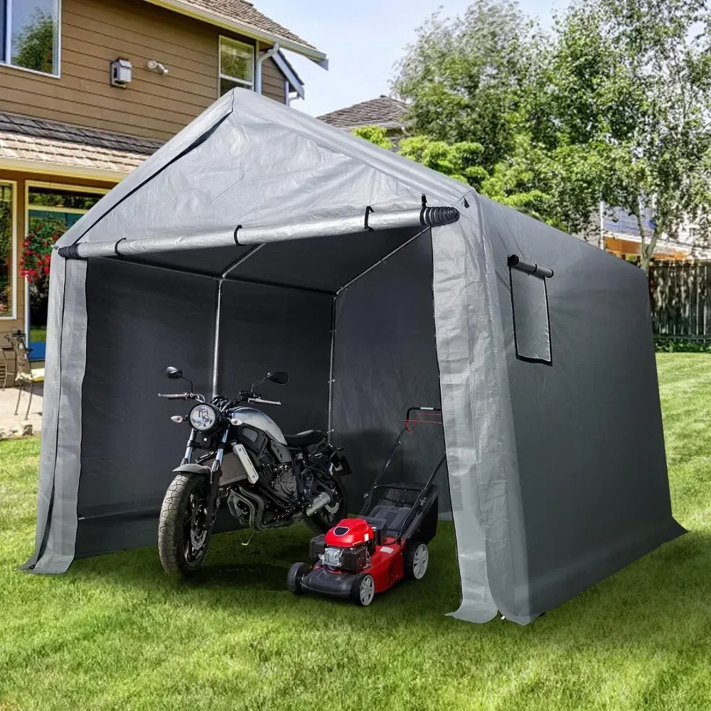 

Outdoor portable storage shed, heavy-duty garage tent canopy, with rolled up zippered doors and ventilation windows