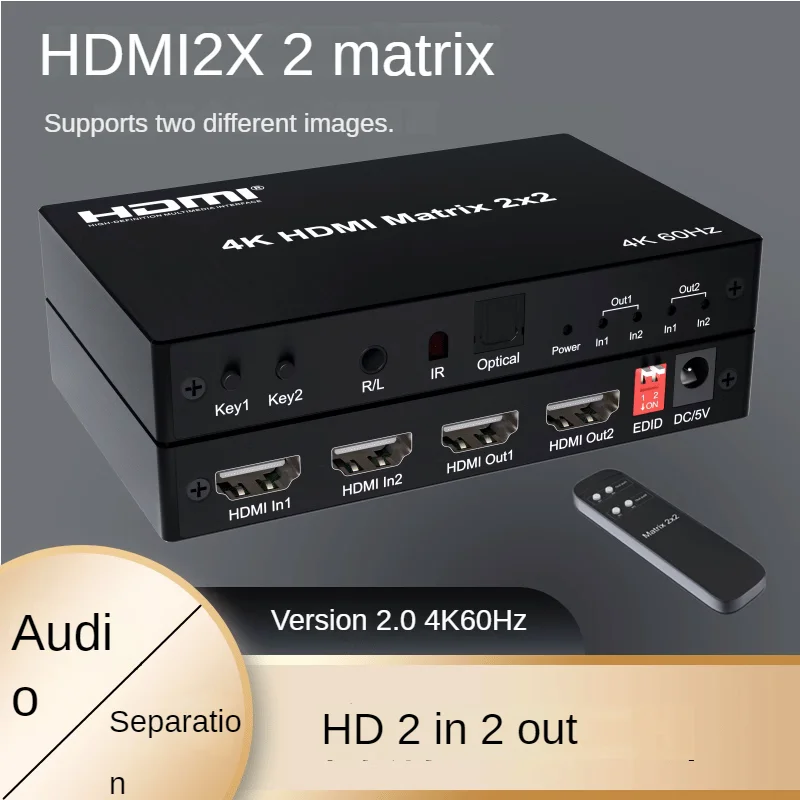 audio-matrix-switching-hdmi-2x2-4k@60-hdmi-distributor-with-3d-support-2-in-2-out-switch-splitter-converter-for-ps4-pc-laptop-tv