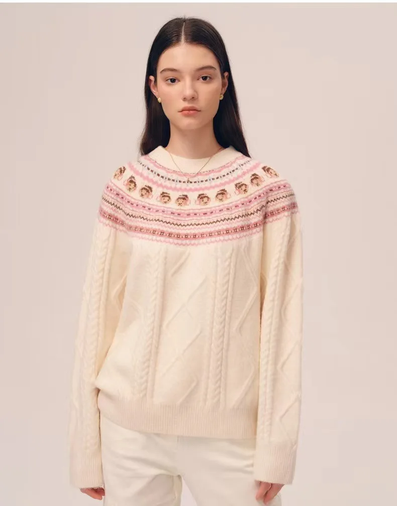 

Вязаные свободные пуловеры с медведем, белый свитер, полные рукава, зима, каваи, джемперы, кардиганы, верхняя одежда, мода