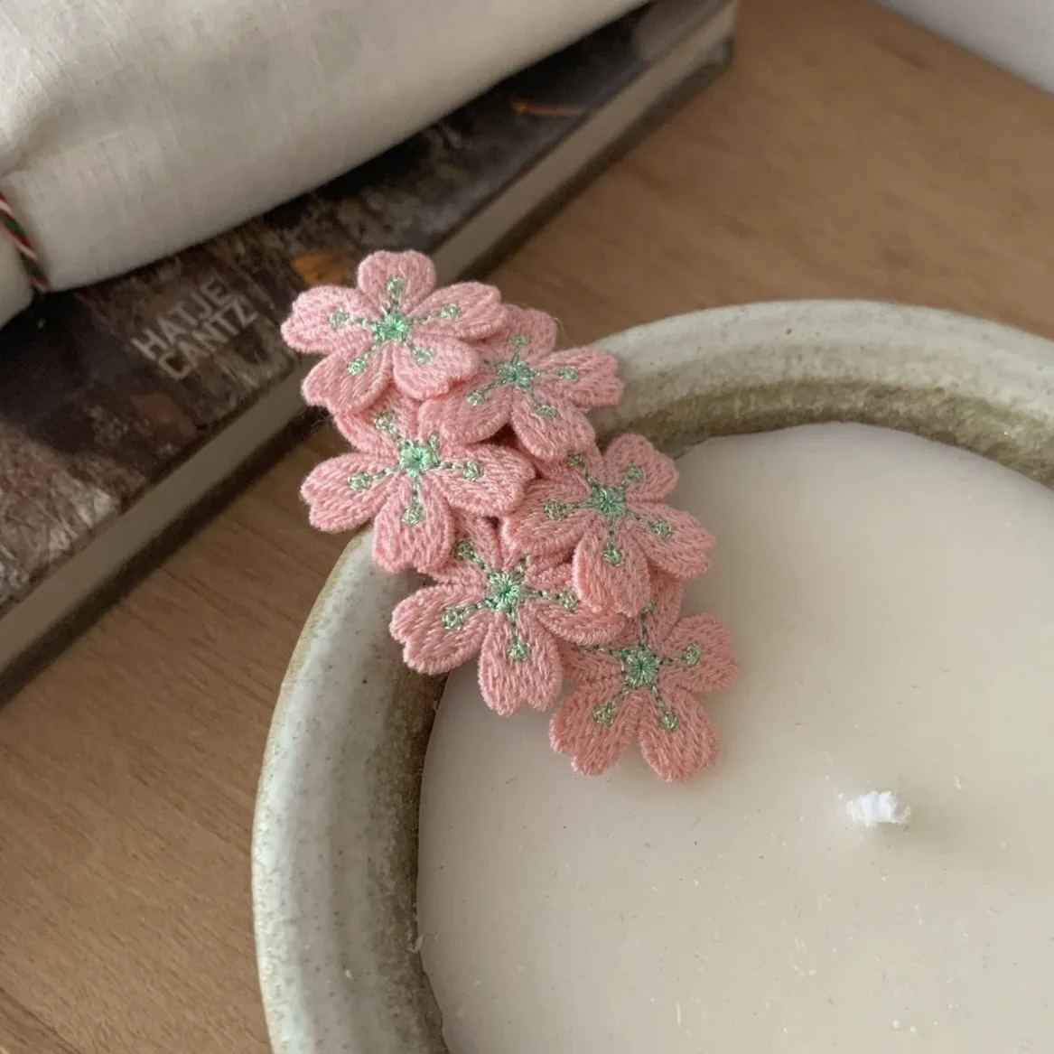 Gentle Pink Cherry Blossom Hairpin Sweet Embroidery Flower Knitted Children's Headgear Hair Accessories Bangs Side Clip