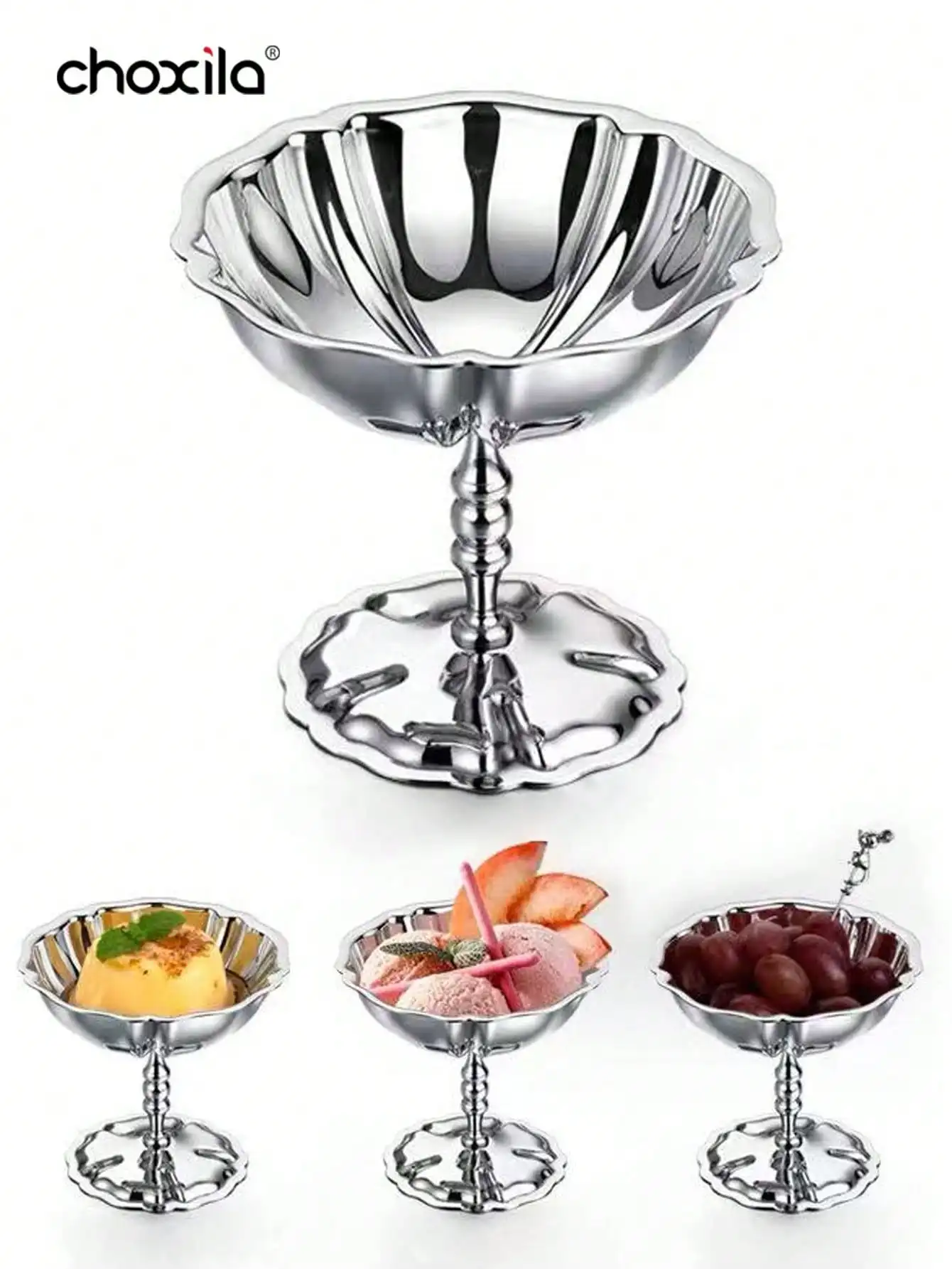 1pc Stainless Steel Dessert Cup, Ice Cream Bowl, Yogurt Snack Candy Cups Salad Fruit Pudding Bowls for Party/Holiday/Festival