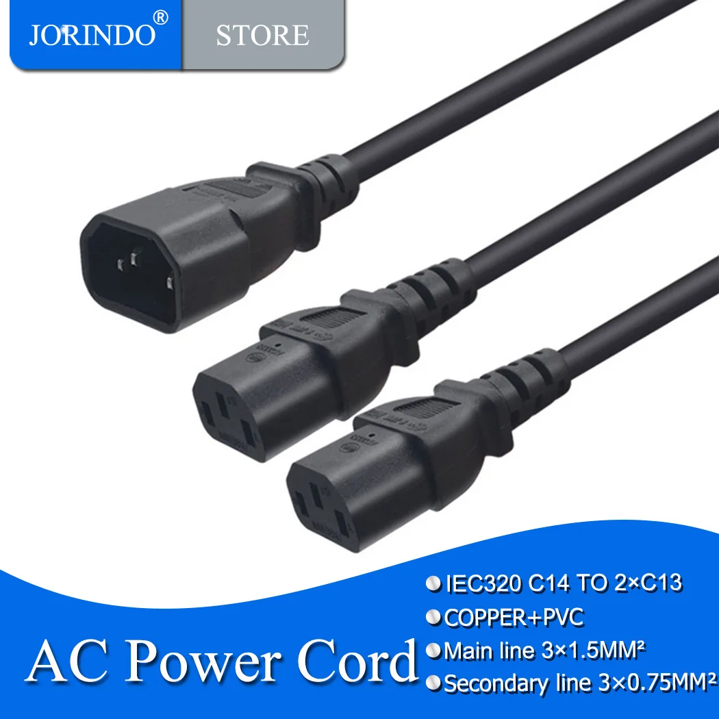 Jorinдо IEC320 C14 до 2 × C13,C14 3-контактный штекер piug до двух C13 розетки с отверстиями, Y раздельный шнур питания переменного тока 0,4 м/фута