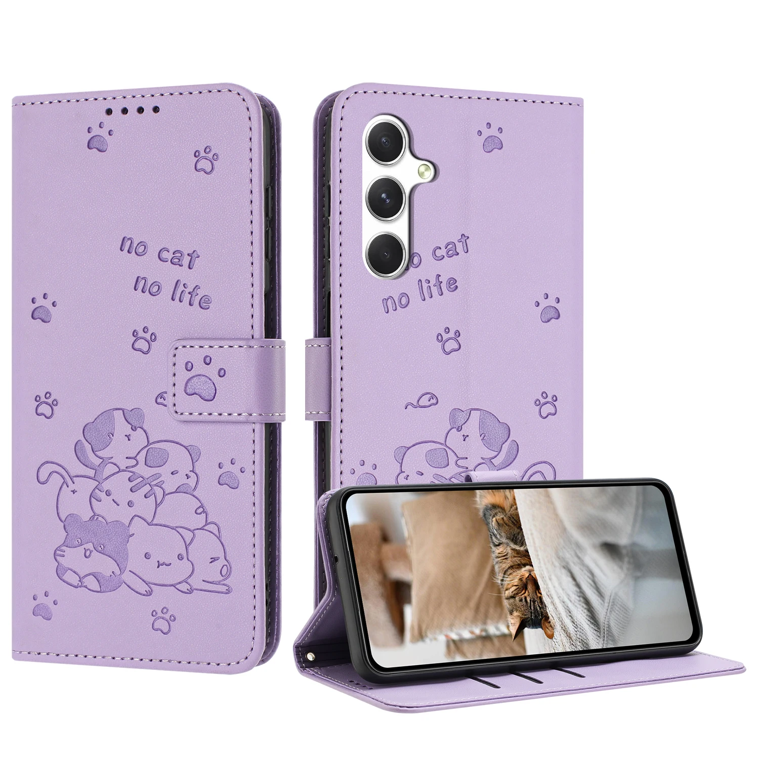 Adorable Cat Leather Wallet Flip Phone Case