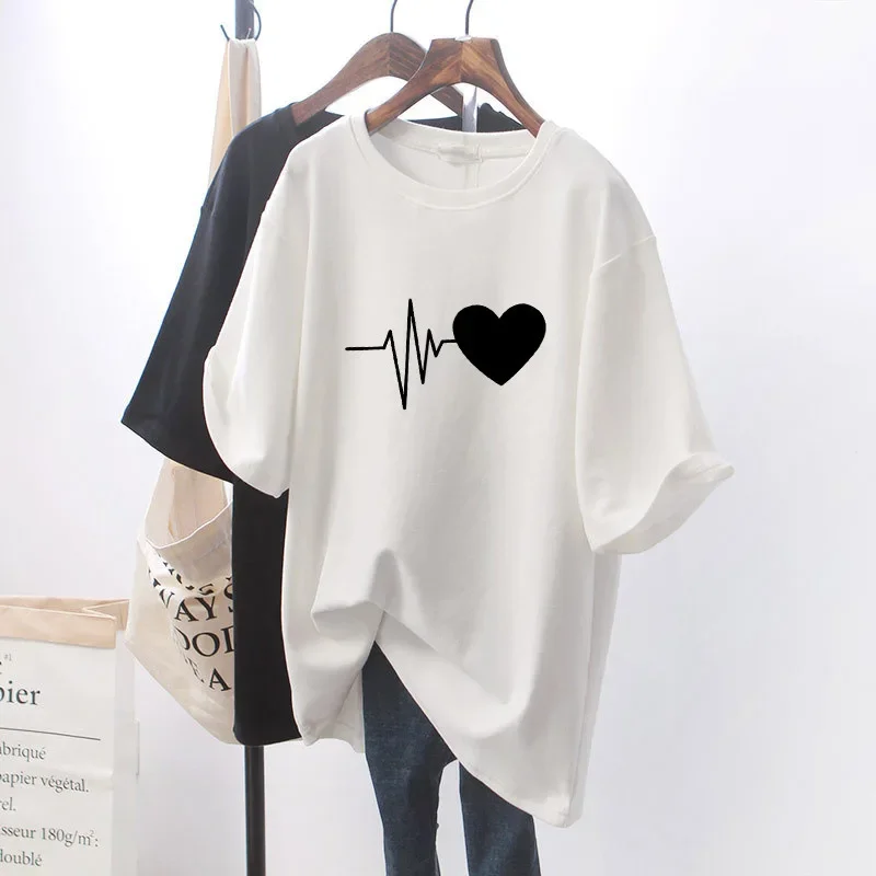 thumbnail image 1 of Camiseta holgada con estampado, camisa blanca para estudiantes, novedad de 2024, 1 of 5